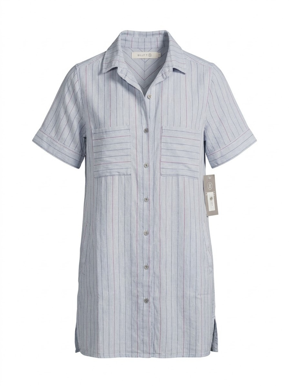 Billy T / Button down Shirt Dress / pockets / grey Melon Stripes / XS / NWT $128